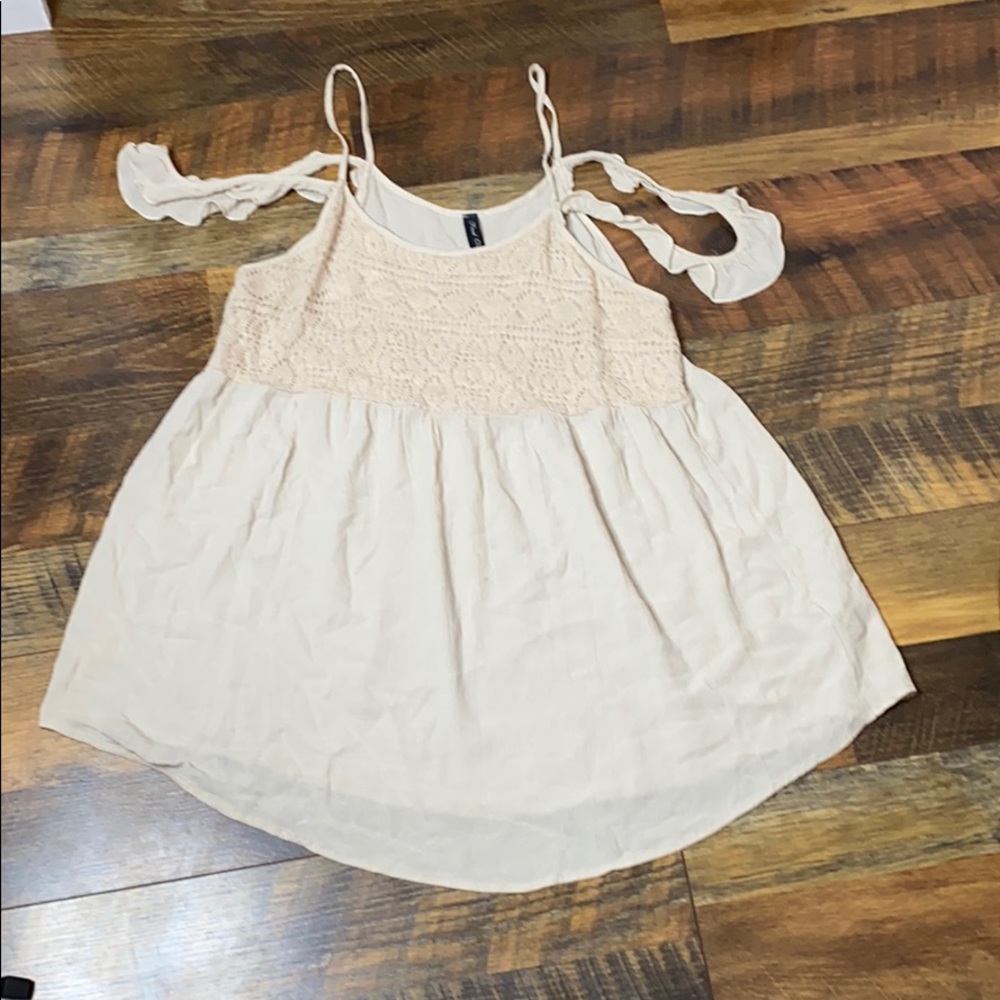 tan off/on shoulder tank top